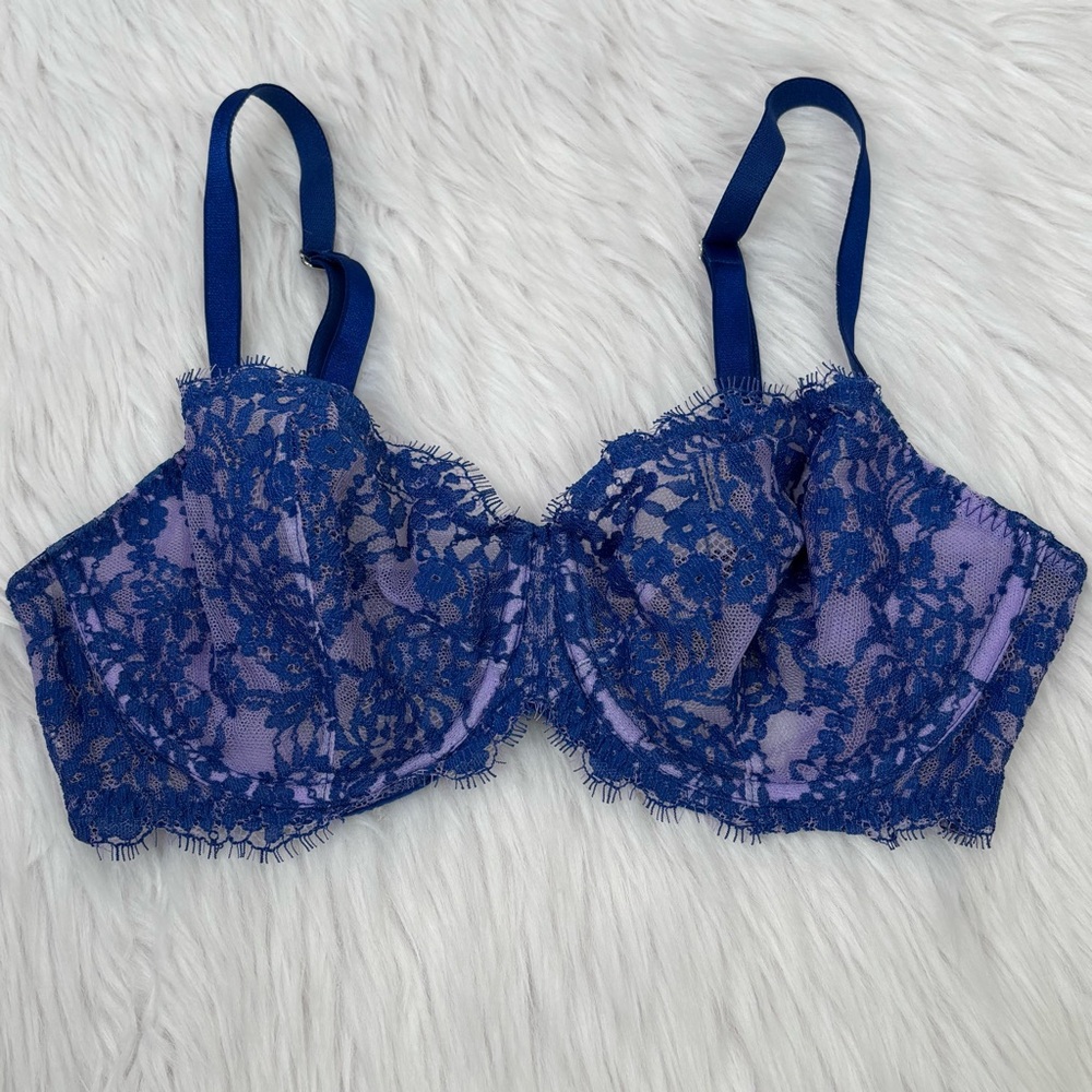 Victoria’s Secret Very Sexy Unlined Demi Bra Purple Blue Lacy Underwired 34D